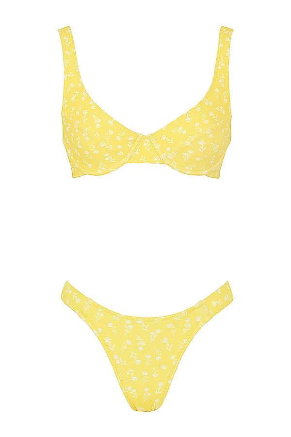 yellow white floral print bikini