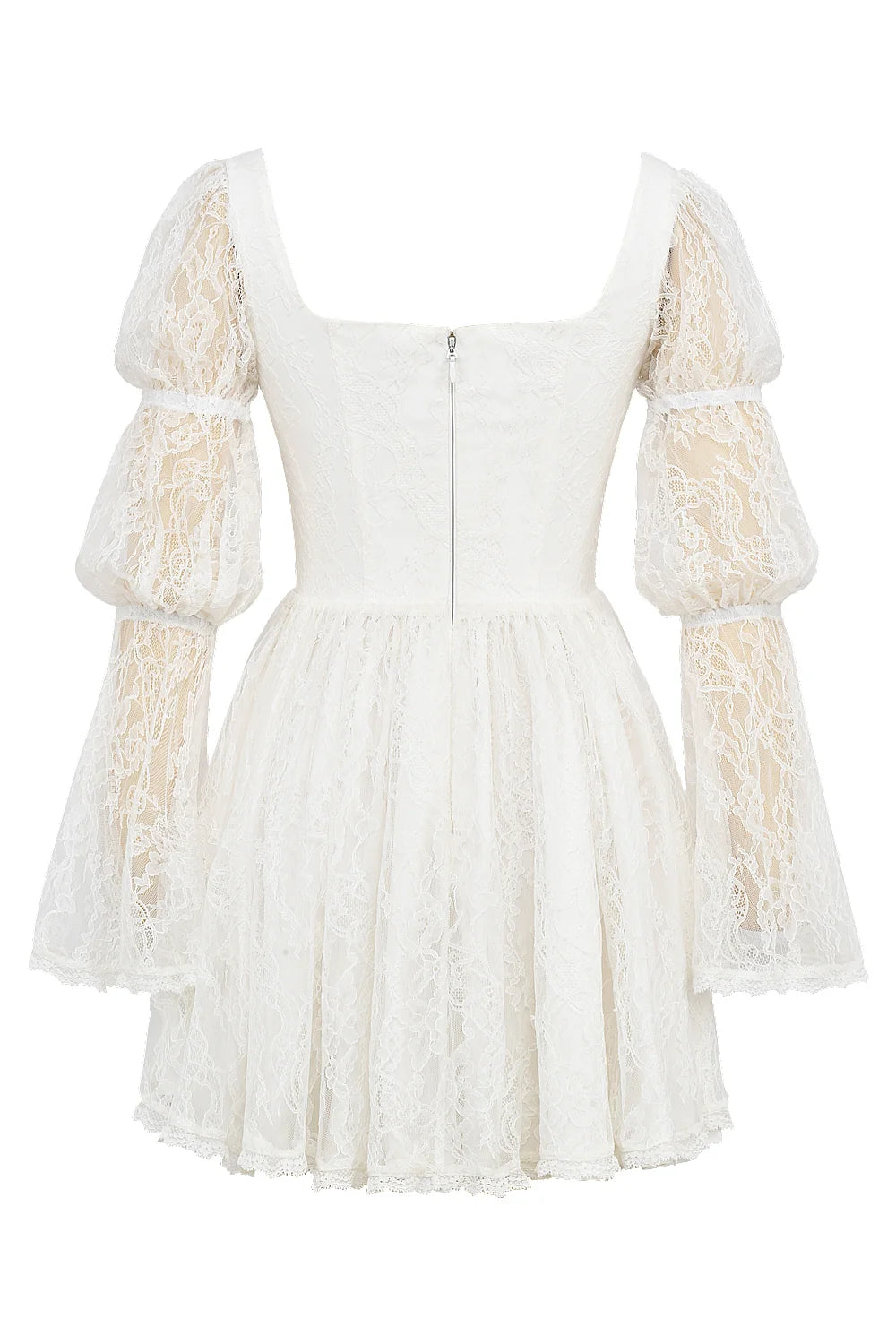 white lace puff sleeve mini dress