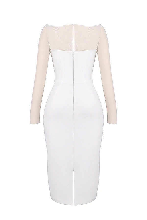 white plunge midi dress