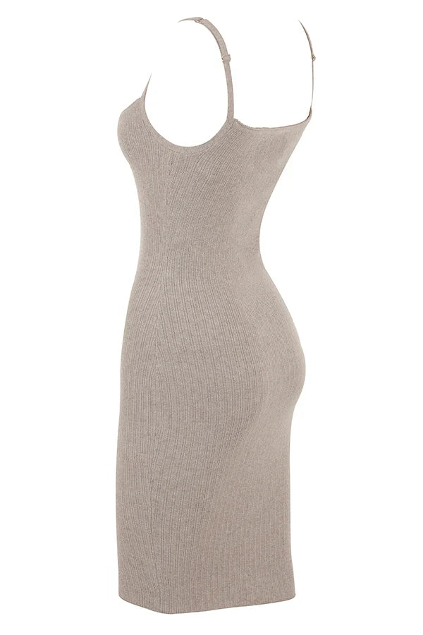 beige cashmere knit midi dress - sale