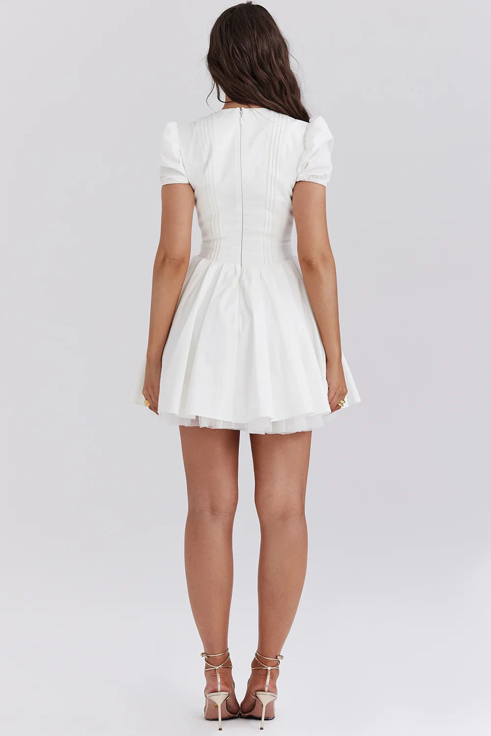 white pleated cotton mini dress