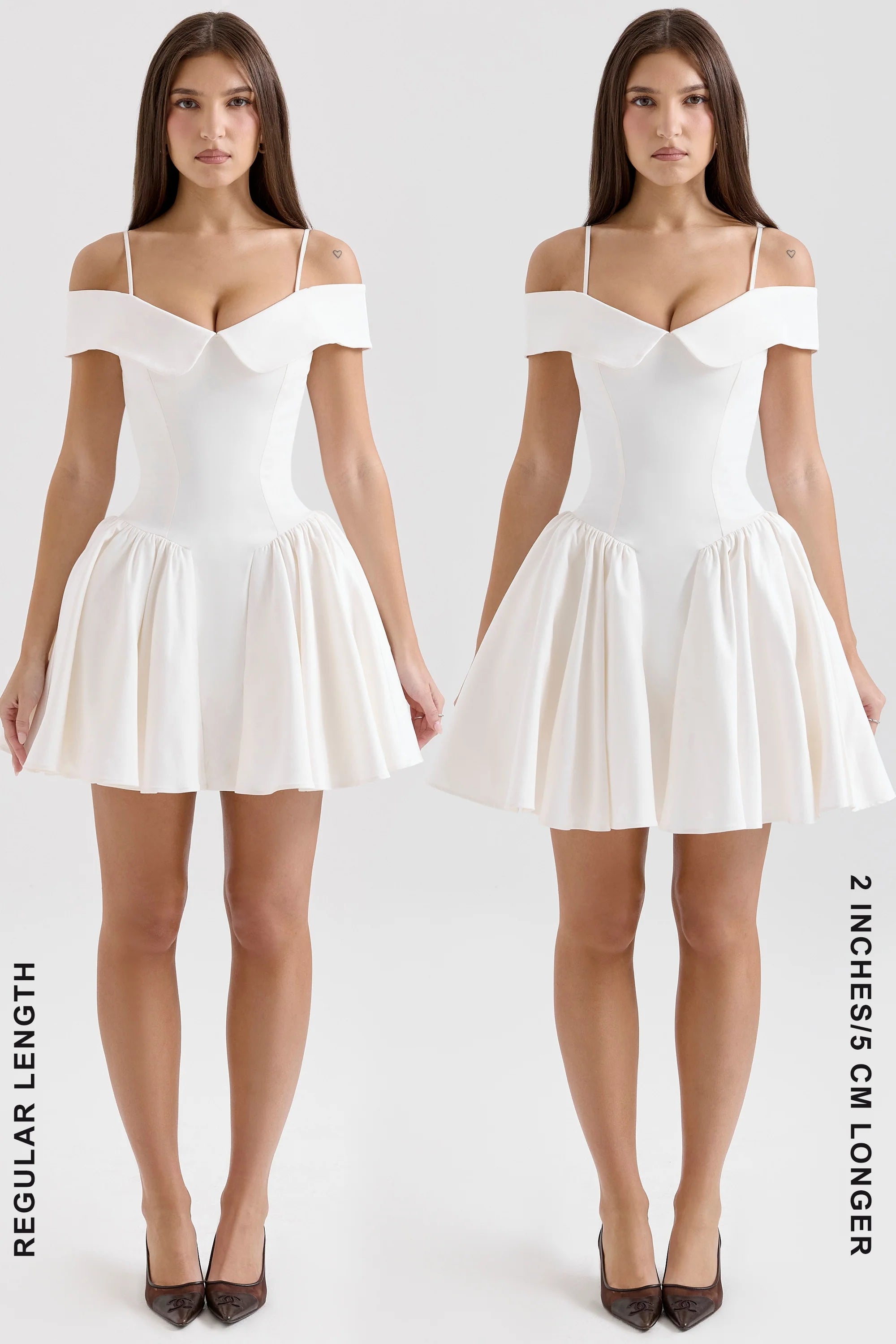 white twill off shoulder mini dress