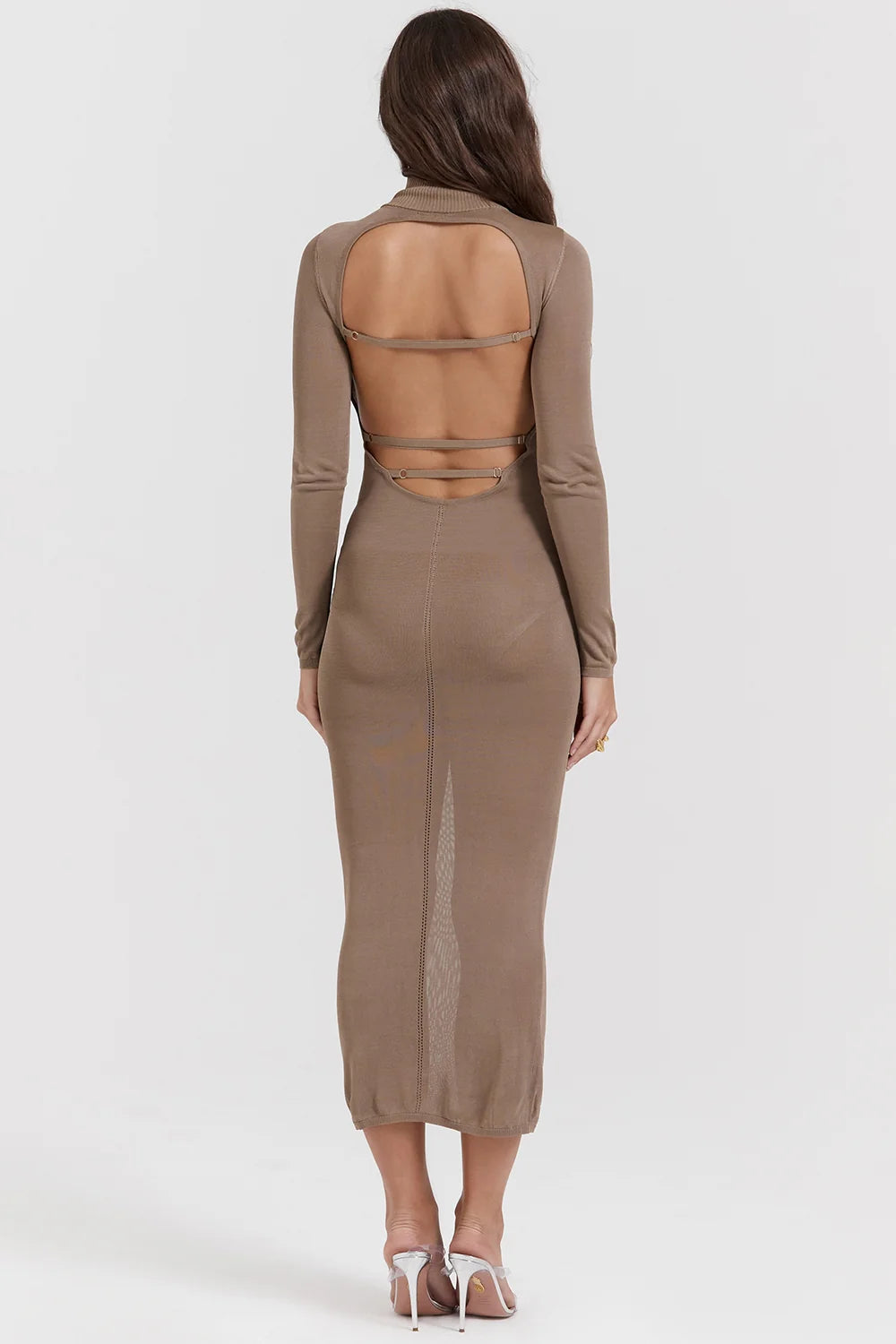 tan knit midi dress