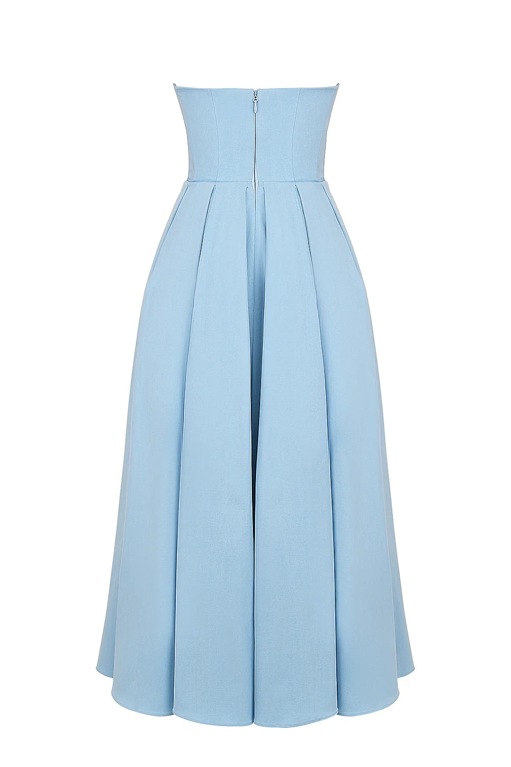 tuscan blue strapless midi sundress