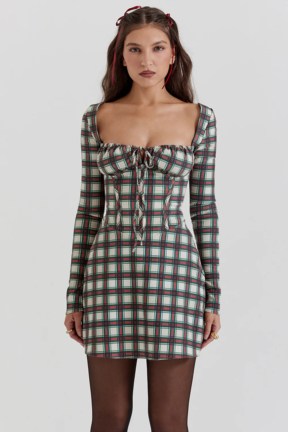 red tartan corset mini dress