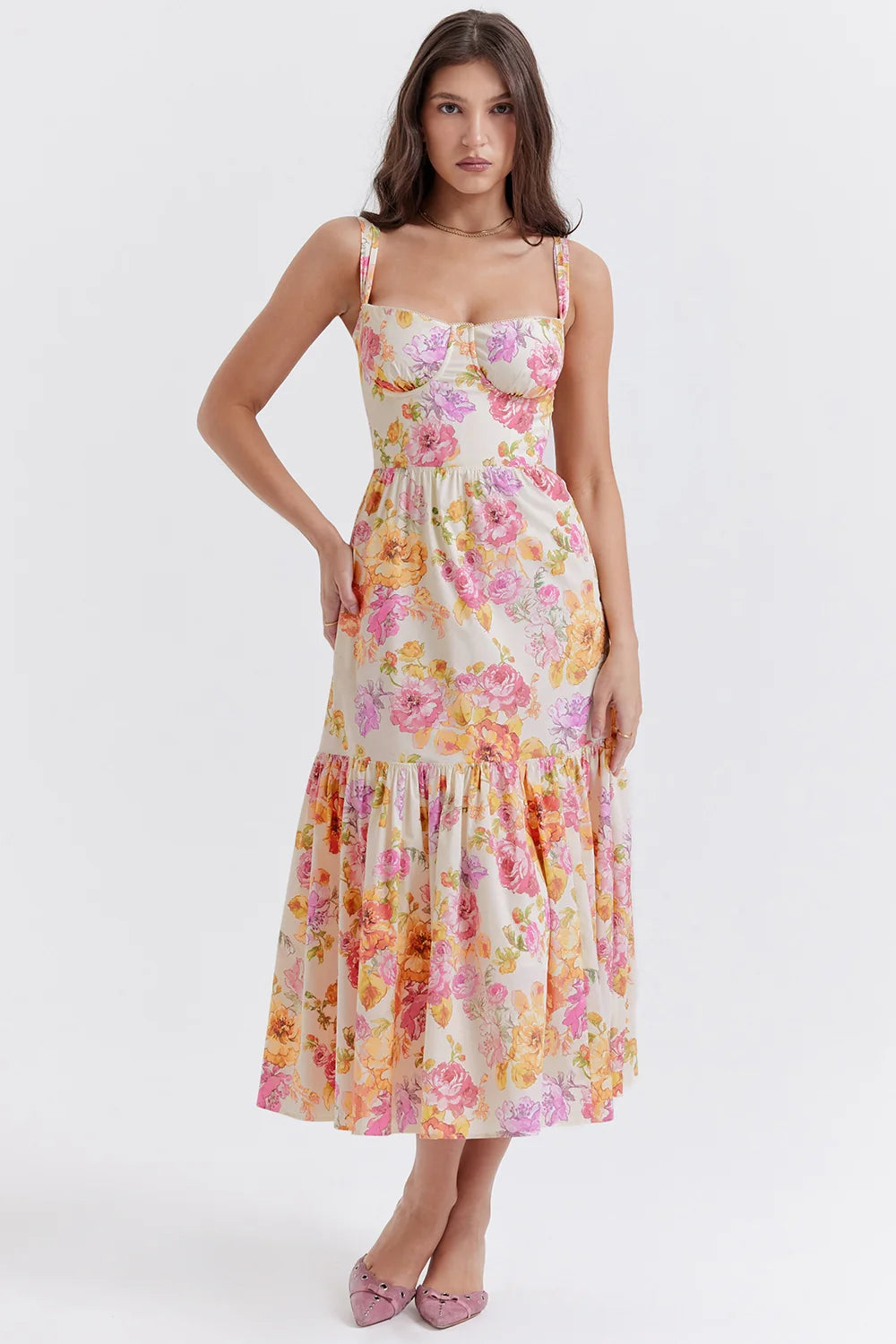 ivory floral midi sundress