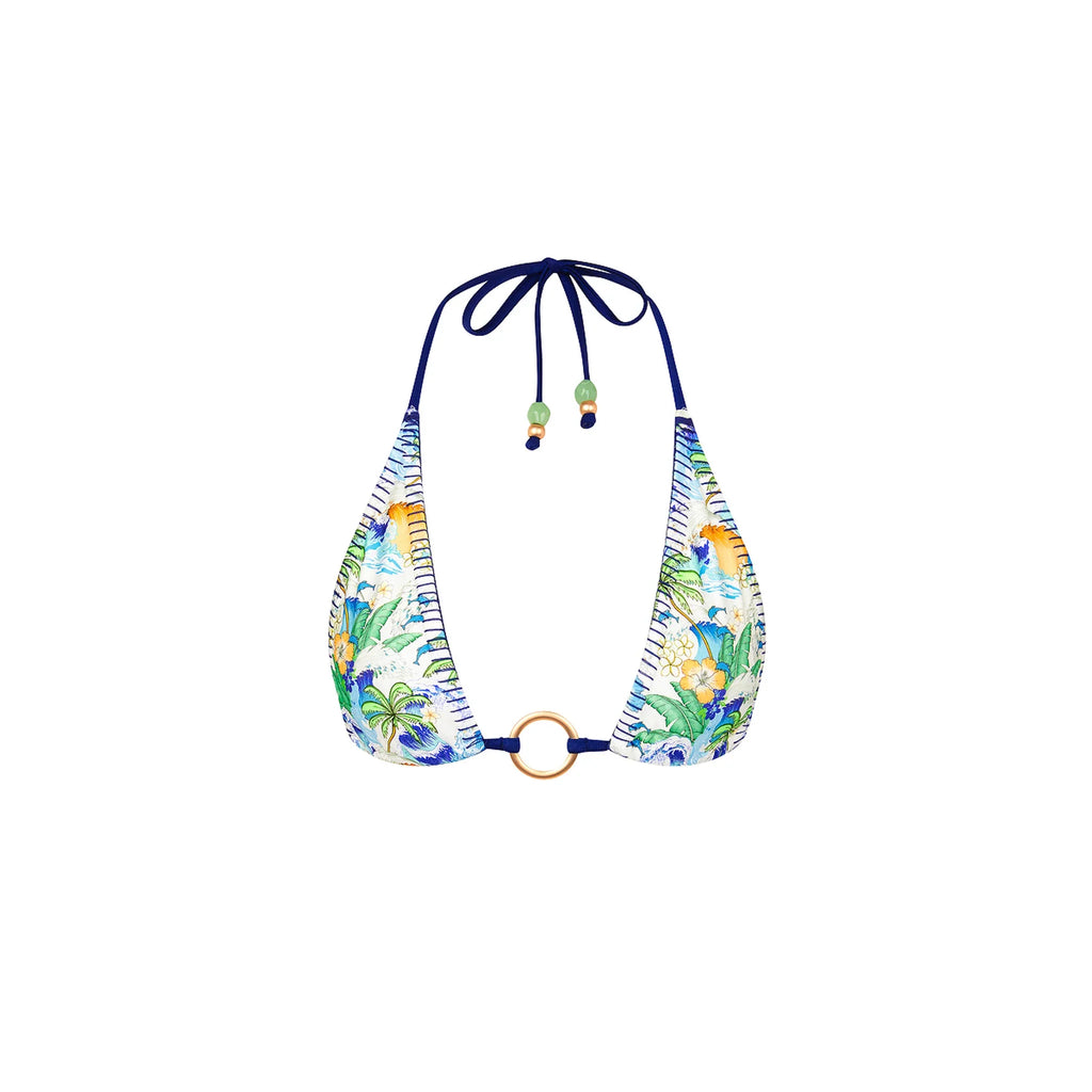 Lace Stitch Ring Halter Bikini Top - Blue Crush