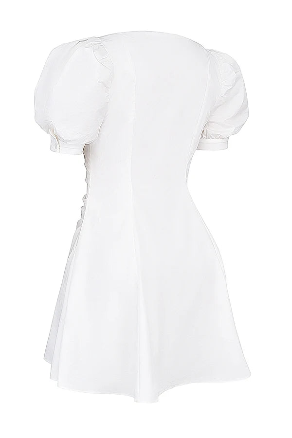 white puff sleeve mini dress