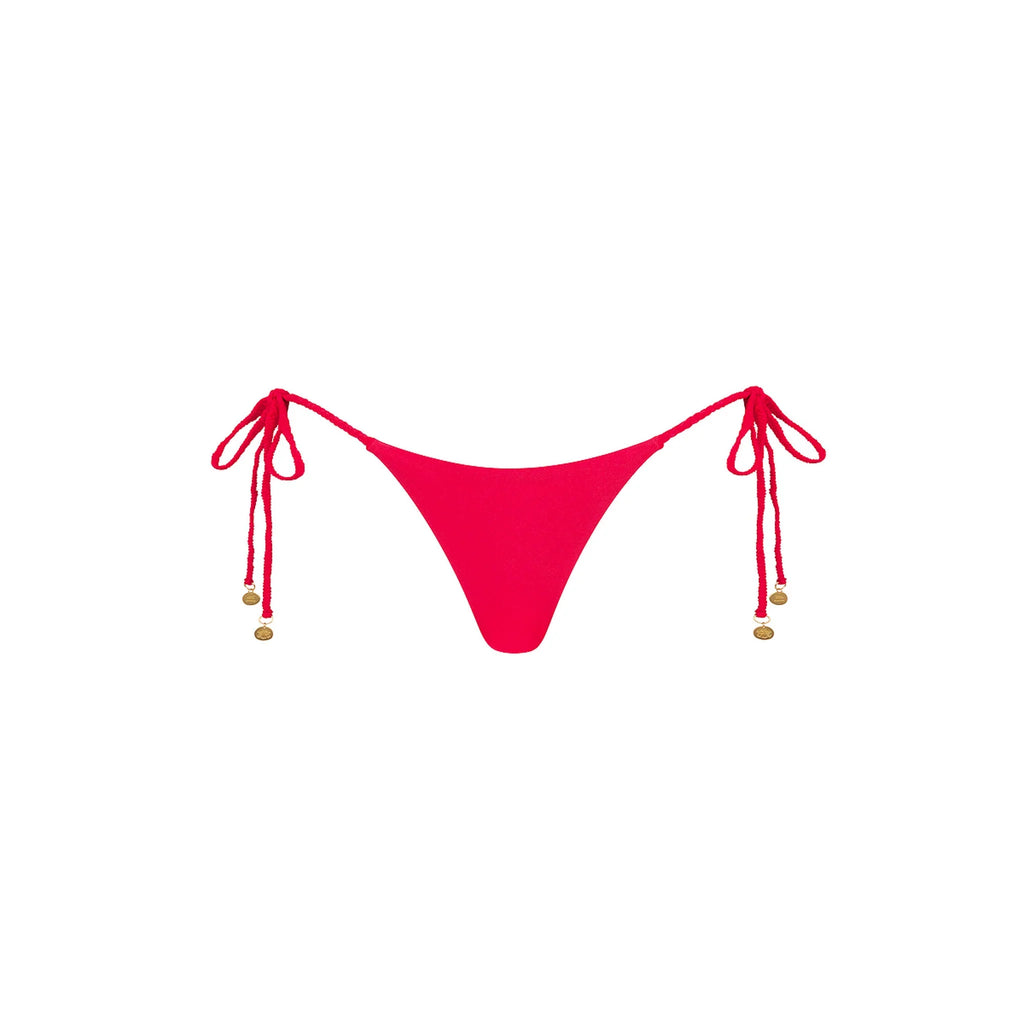 Braided Thong Tie Side Bikini Bottom - Cherry Crush