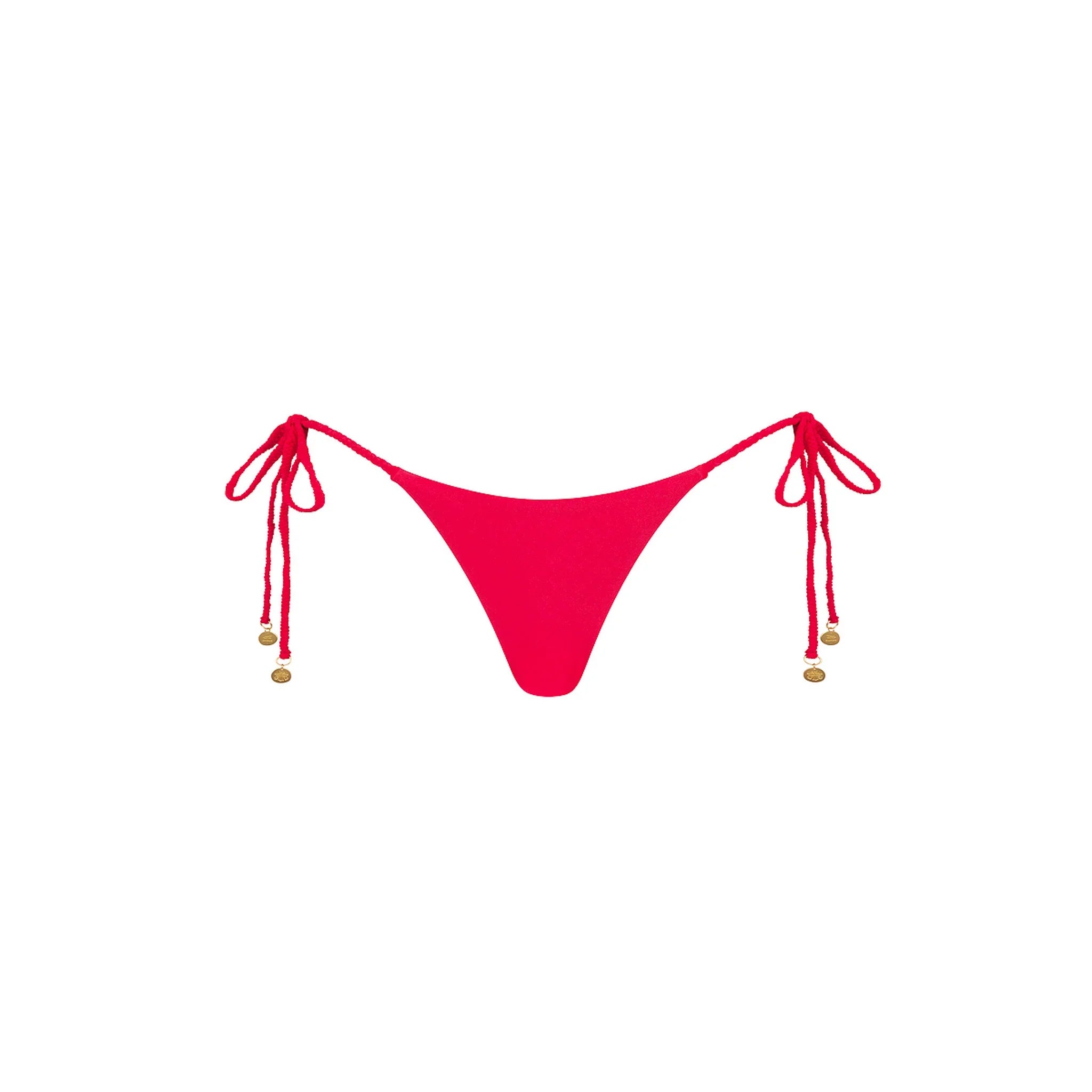 Braided Thong Tie Side Bikini Bottom - Cherry Crush