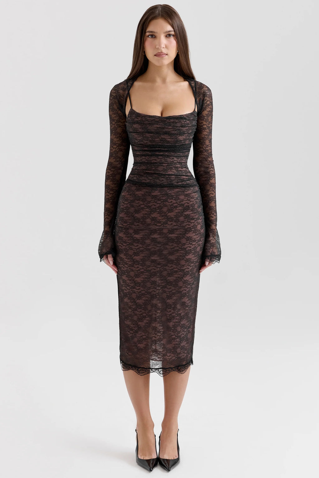 black lace corset midi dress