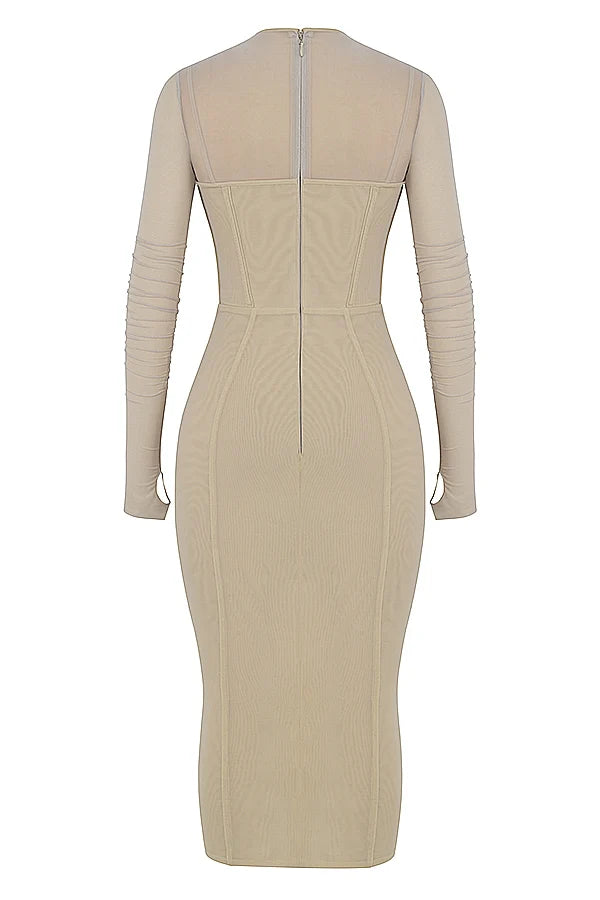 beige corset midi dress