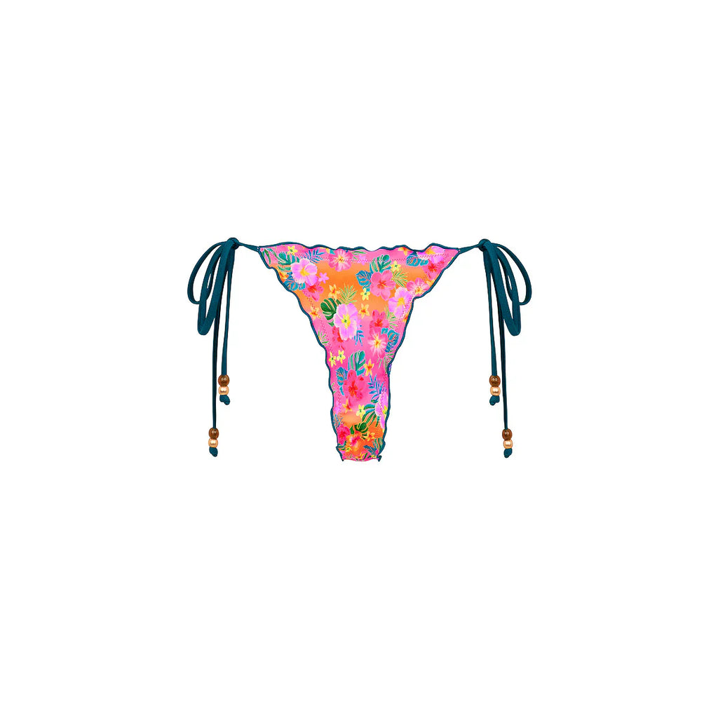 Lettuce Edge Thong Tie Bikini Bottom - Summer Glow