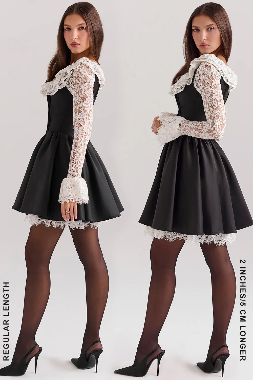 black lace ruffle mini dress - sale
