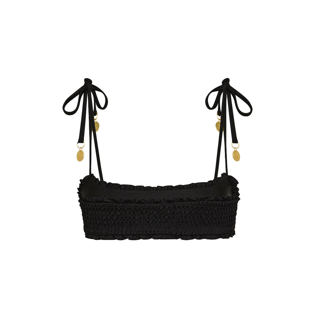 Shirred Crop Tie Bikini Top - Twilight Black