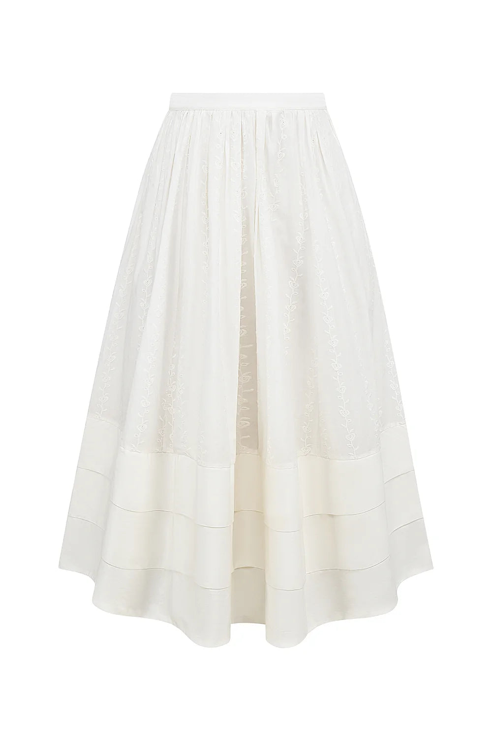 white embroidered cotton midi skirt