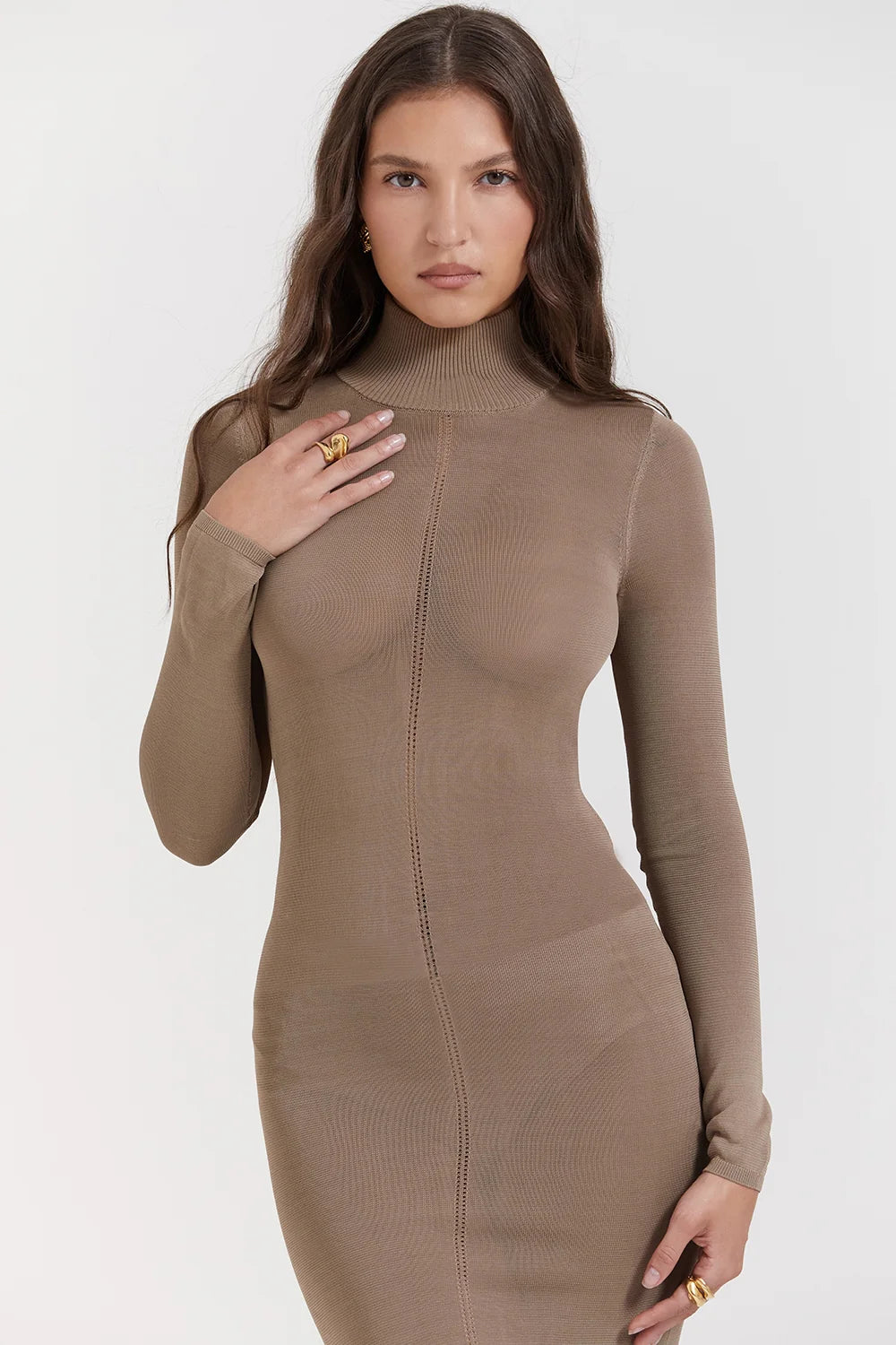 tan knit midi dress