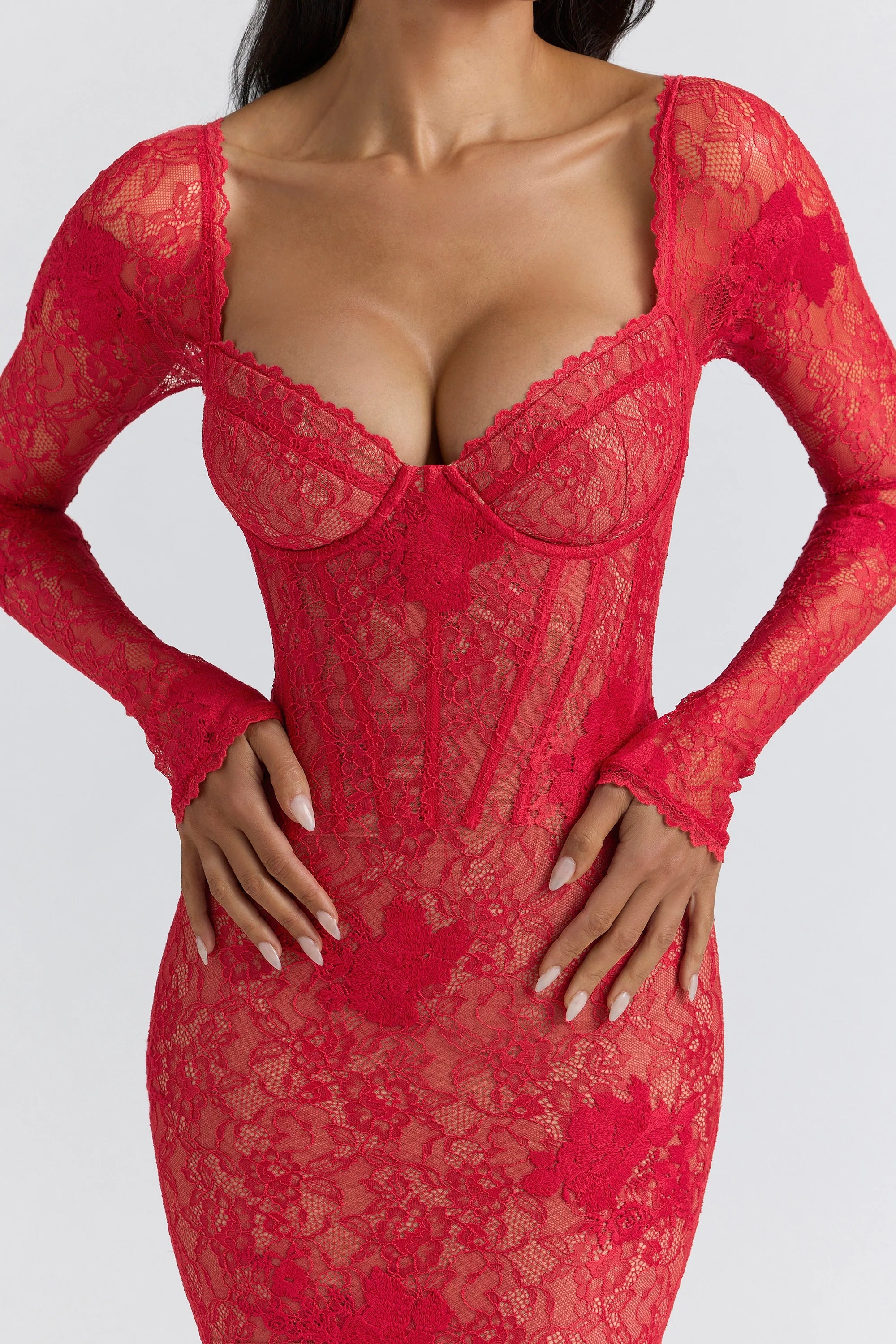 red lace embroidered mini dress - limited edition