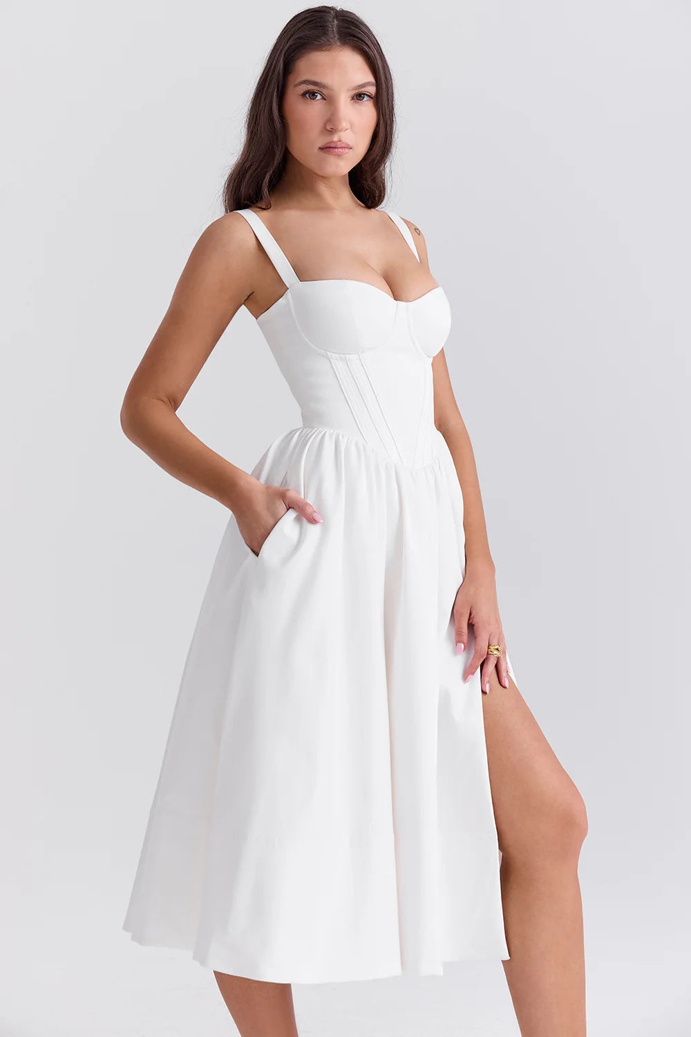 white corset midi sundress