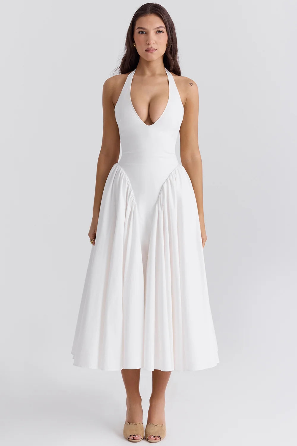 white cotton halter midi sundress