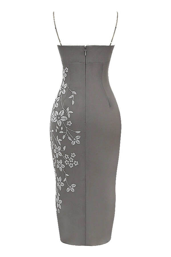 smoke crystal embellished midi dress