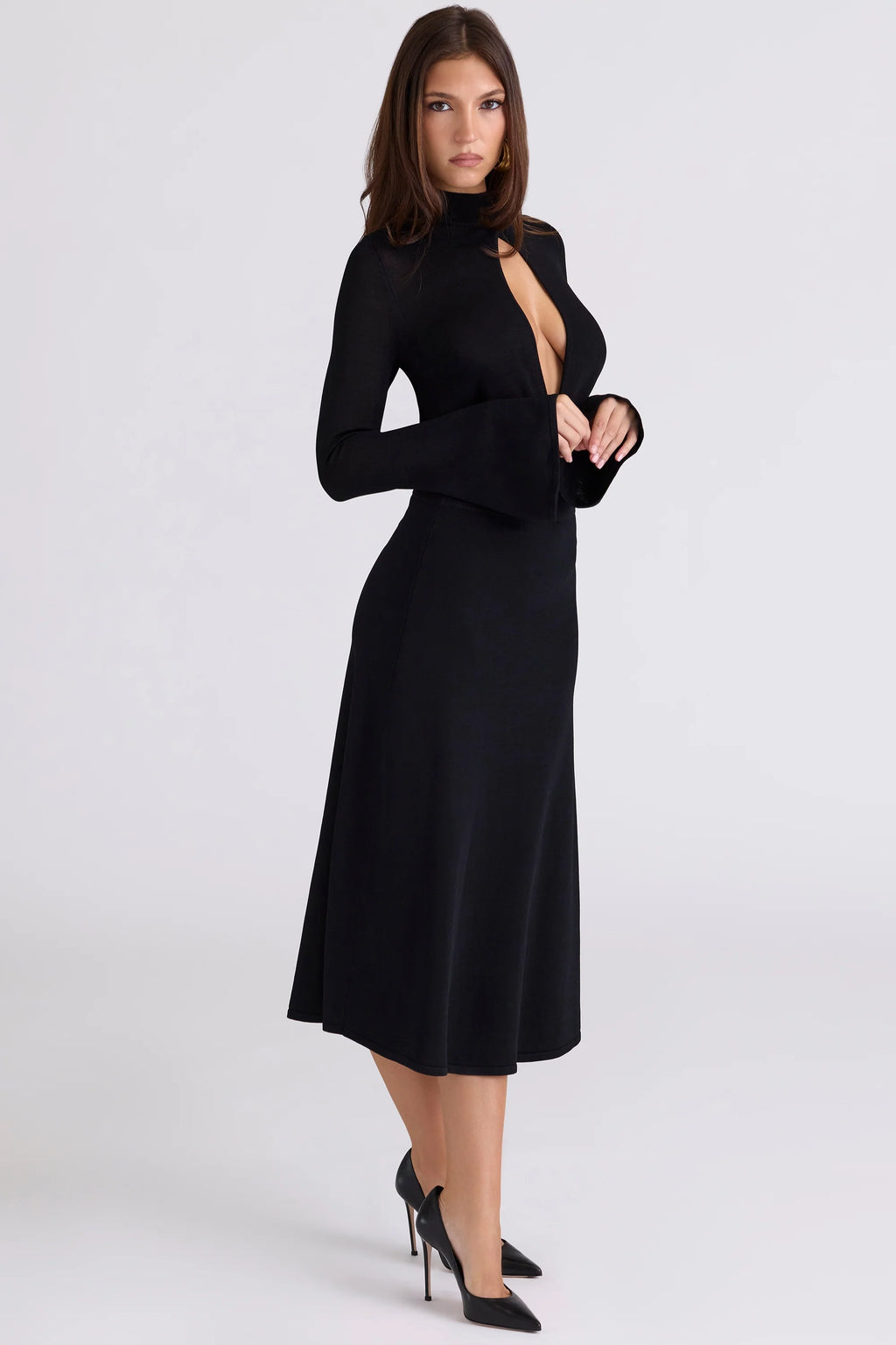 black a-line midi skirt