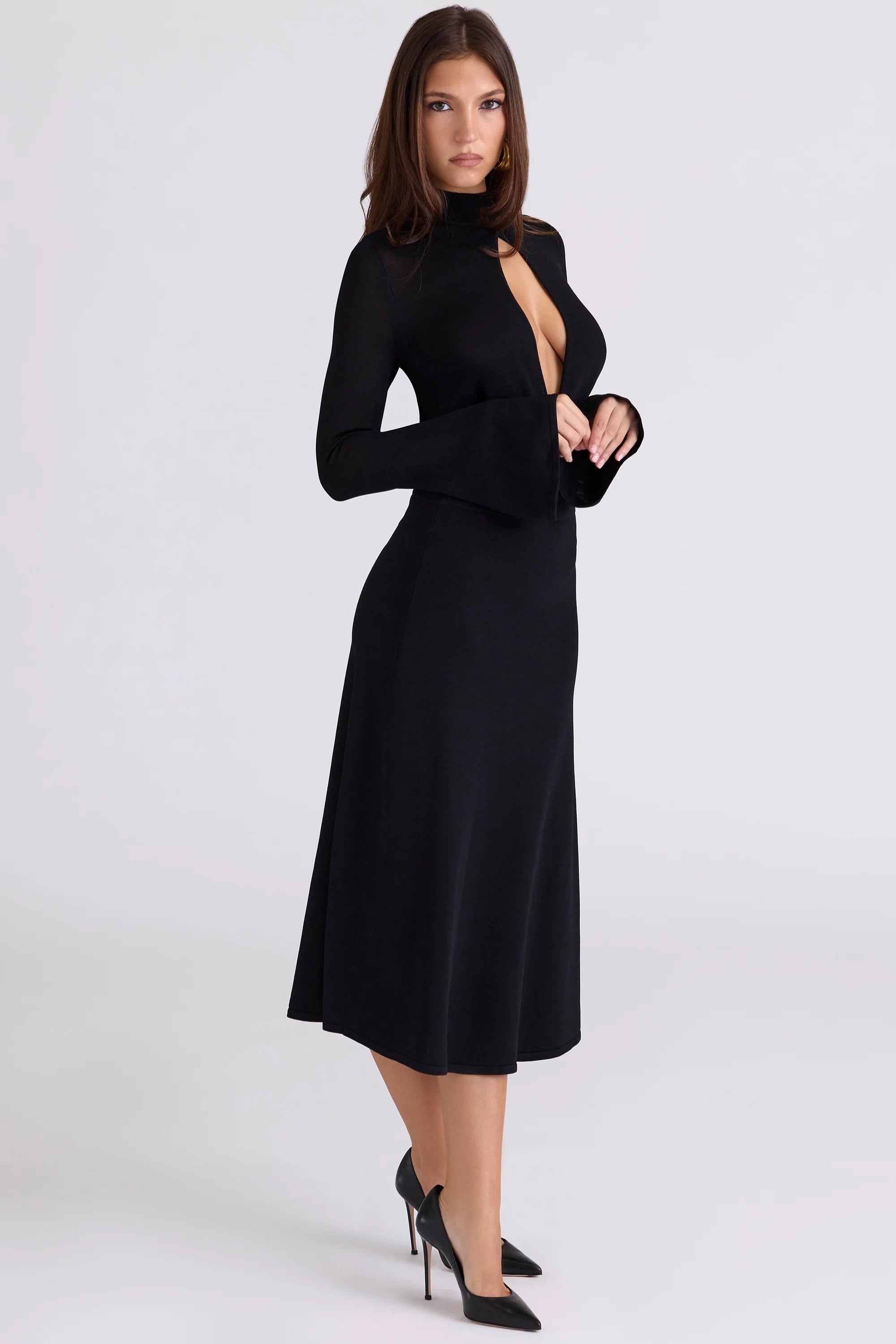 black a-line midi skirt