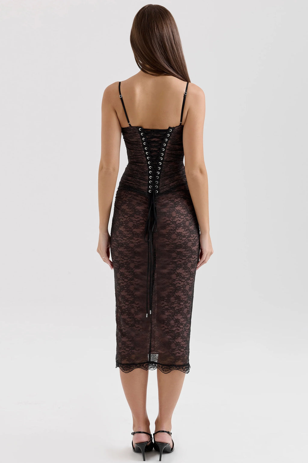 black lace corset midi dress