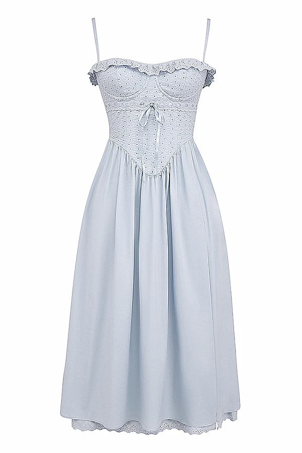 soft blue cotton broderie anglais midi sundress