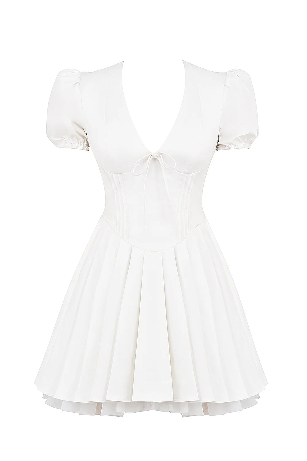 white pleated cotton mini dress