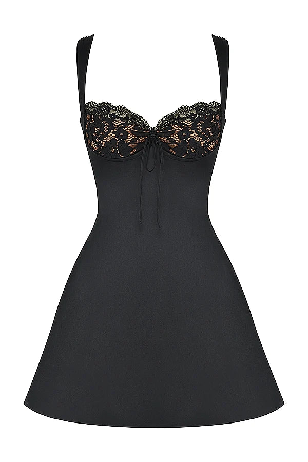 black satin and lace mini dress