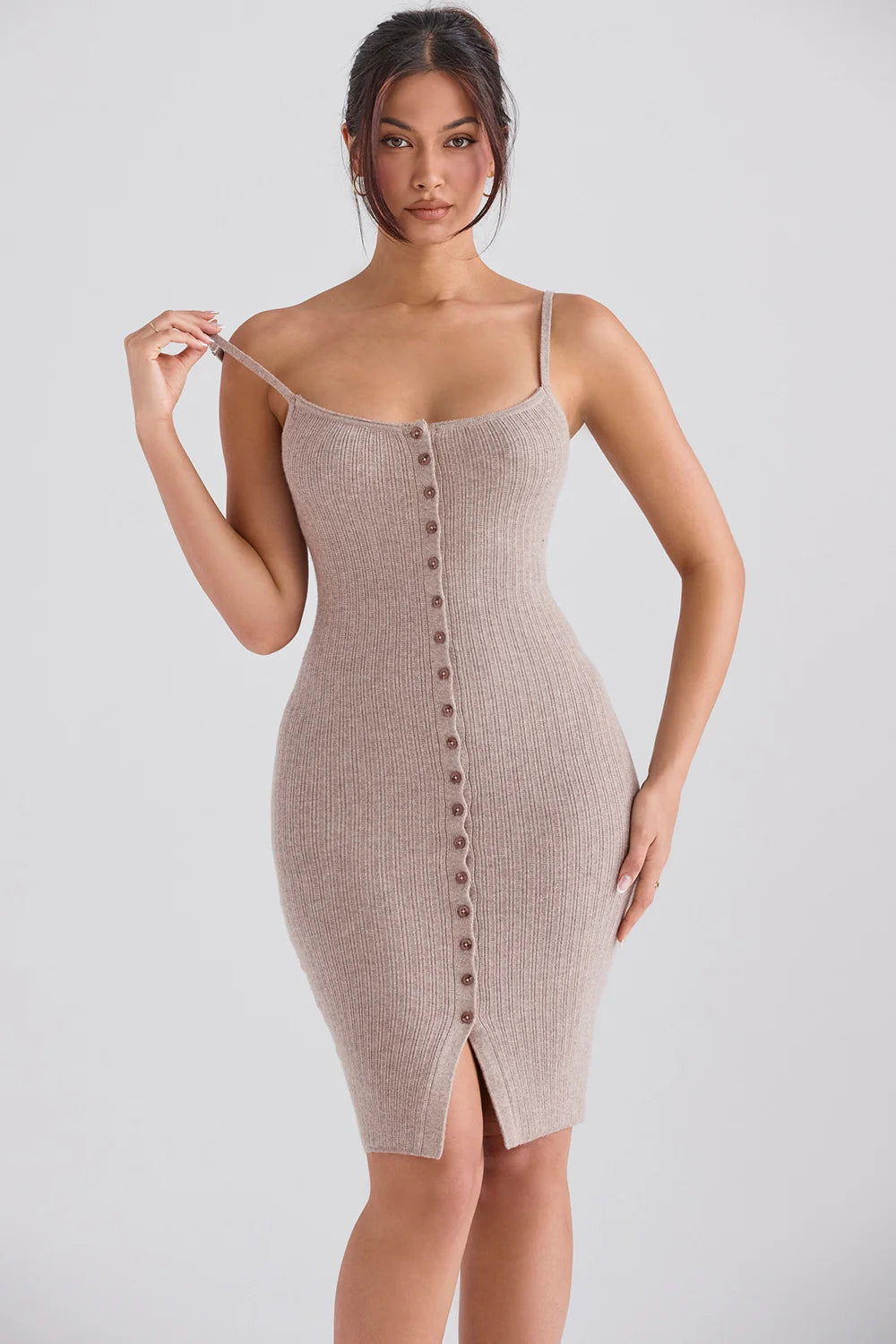 beige cashmere knit midi dress - sale