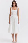 white lace trim midi dress