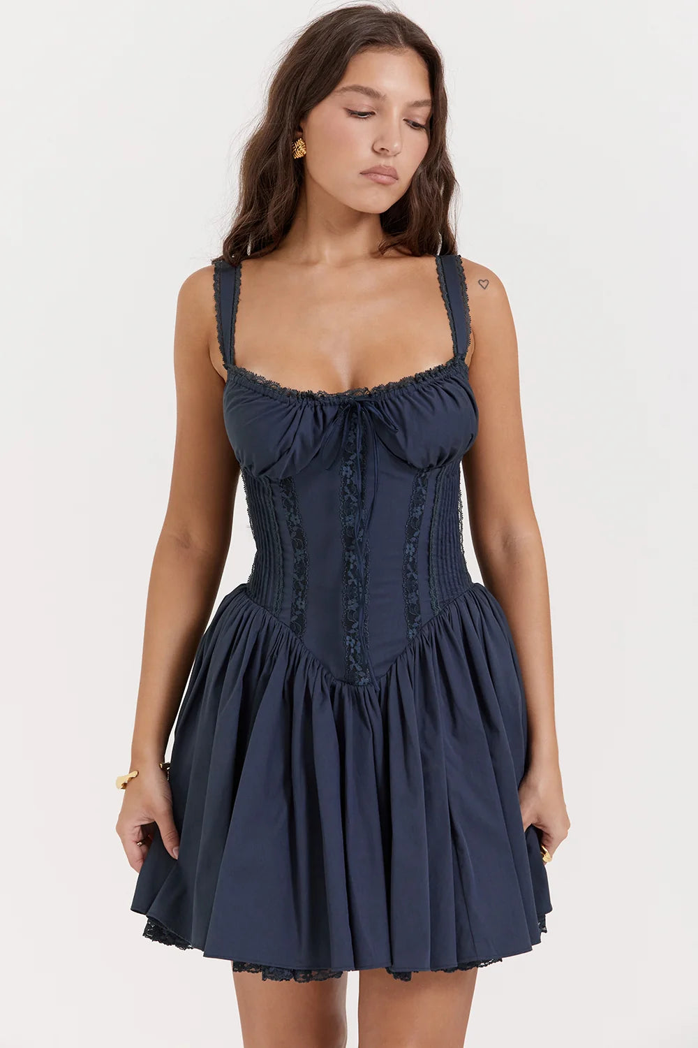 french navy corset mini dress