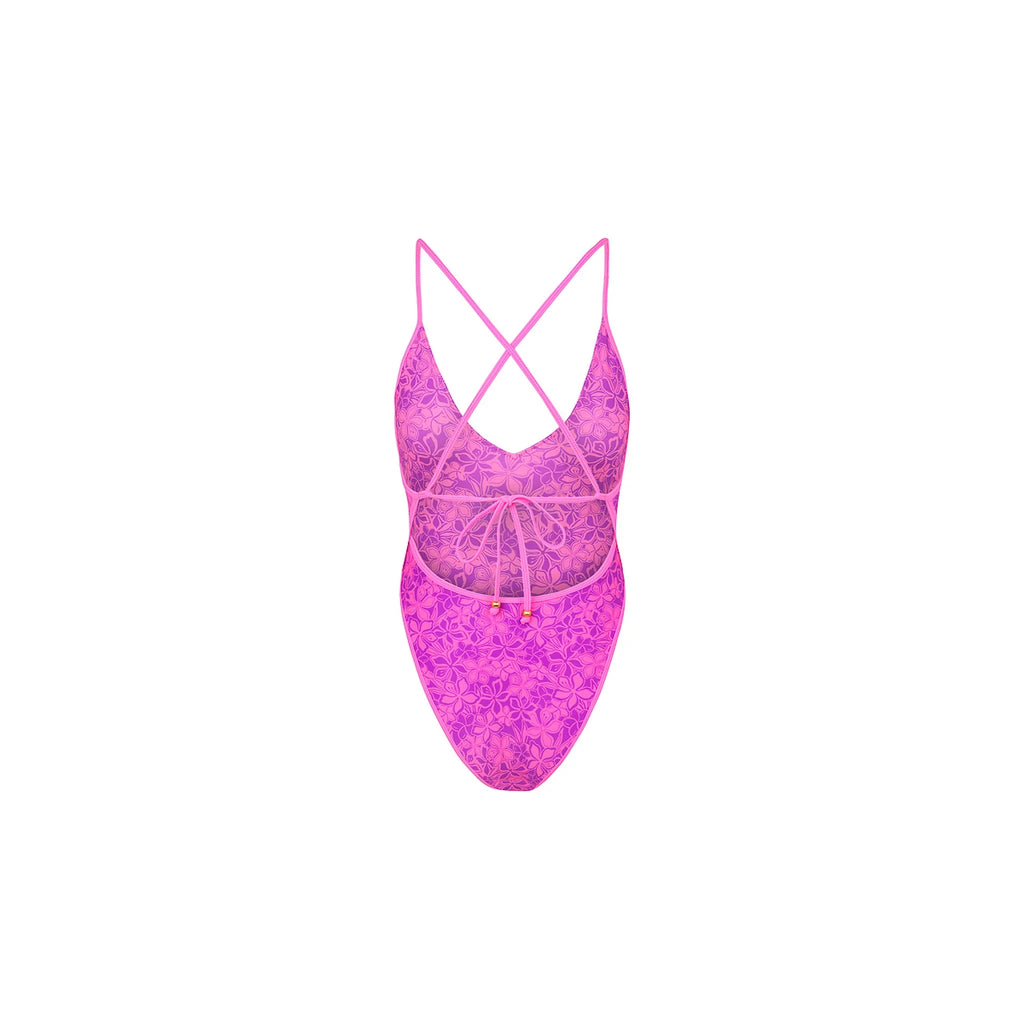 Plunge Cross Back One Piece - Bubble Berry
