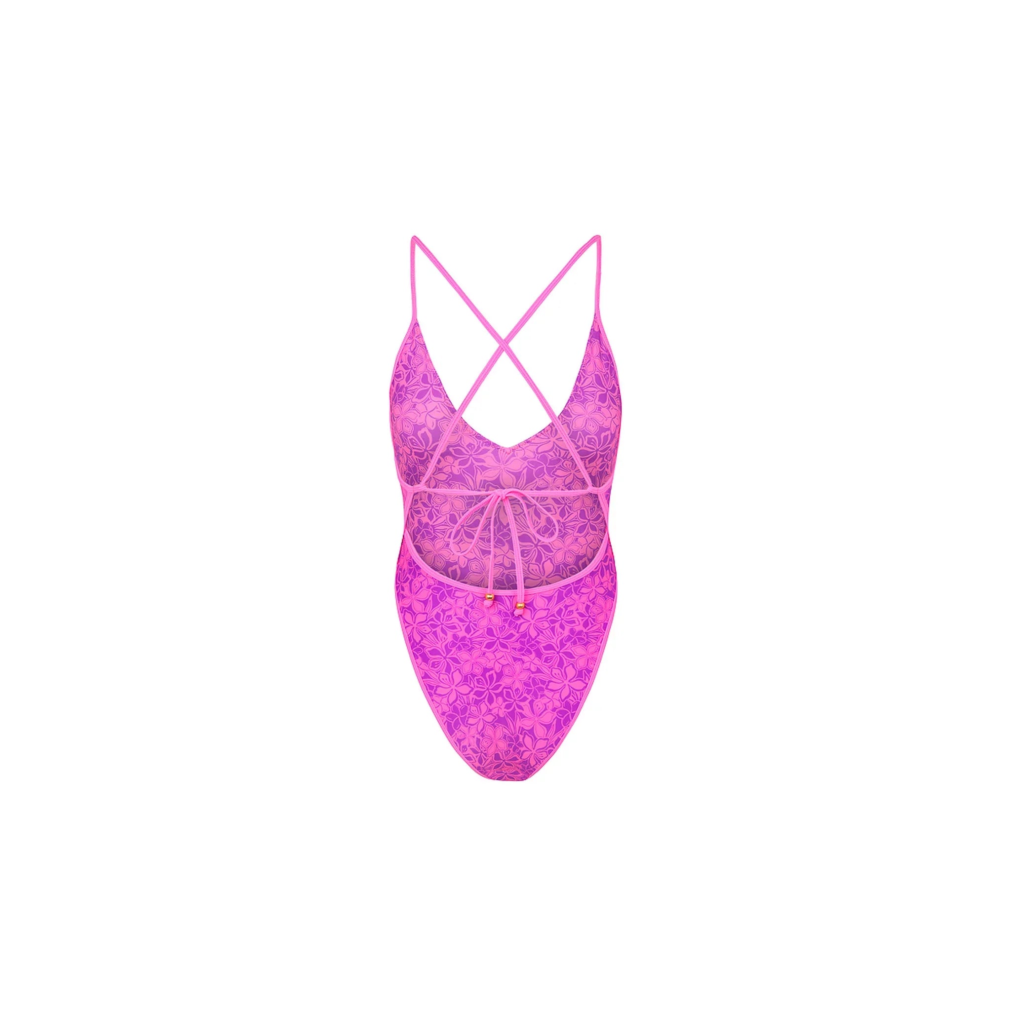 Plunge Cross Back One Piece - Bubble Berry
