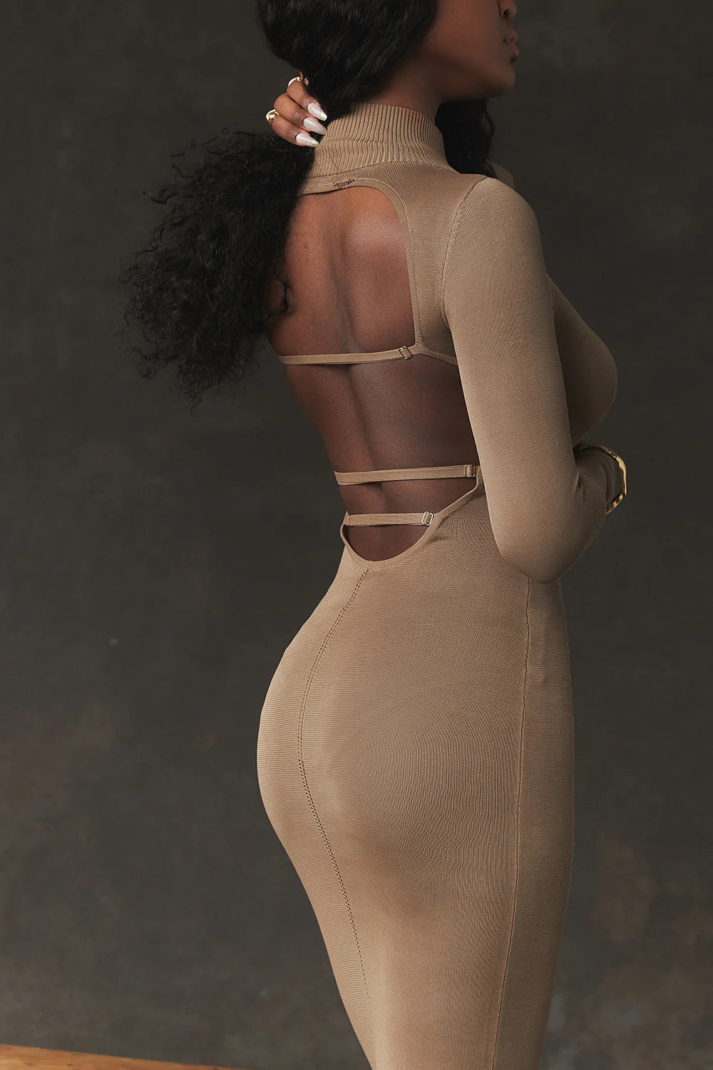 tan knit midi dress
