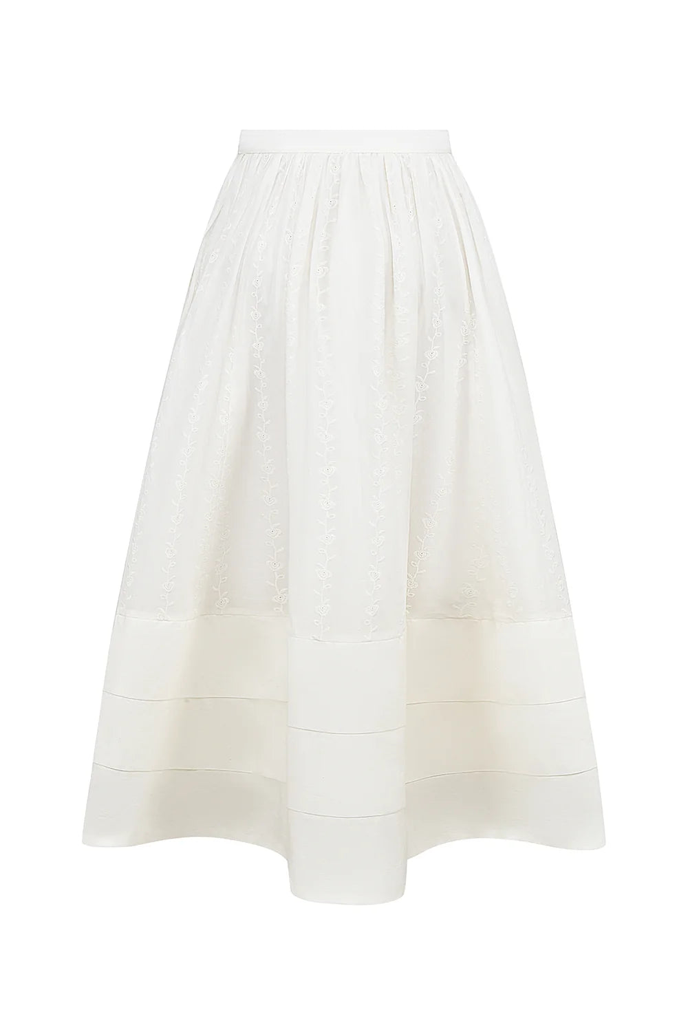 white embroidered cotton midi skirt