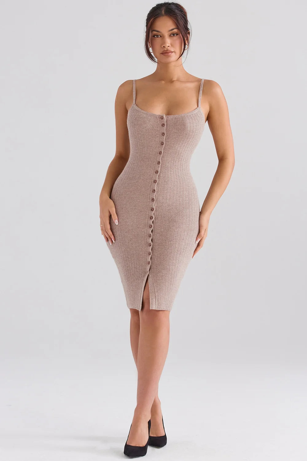 beige cashmere knit midi dress - sale