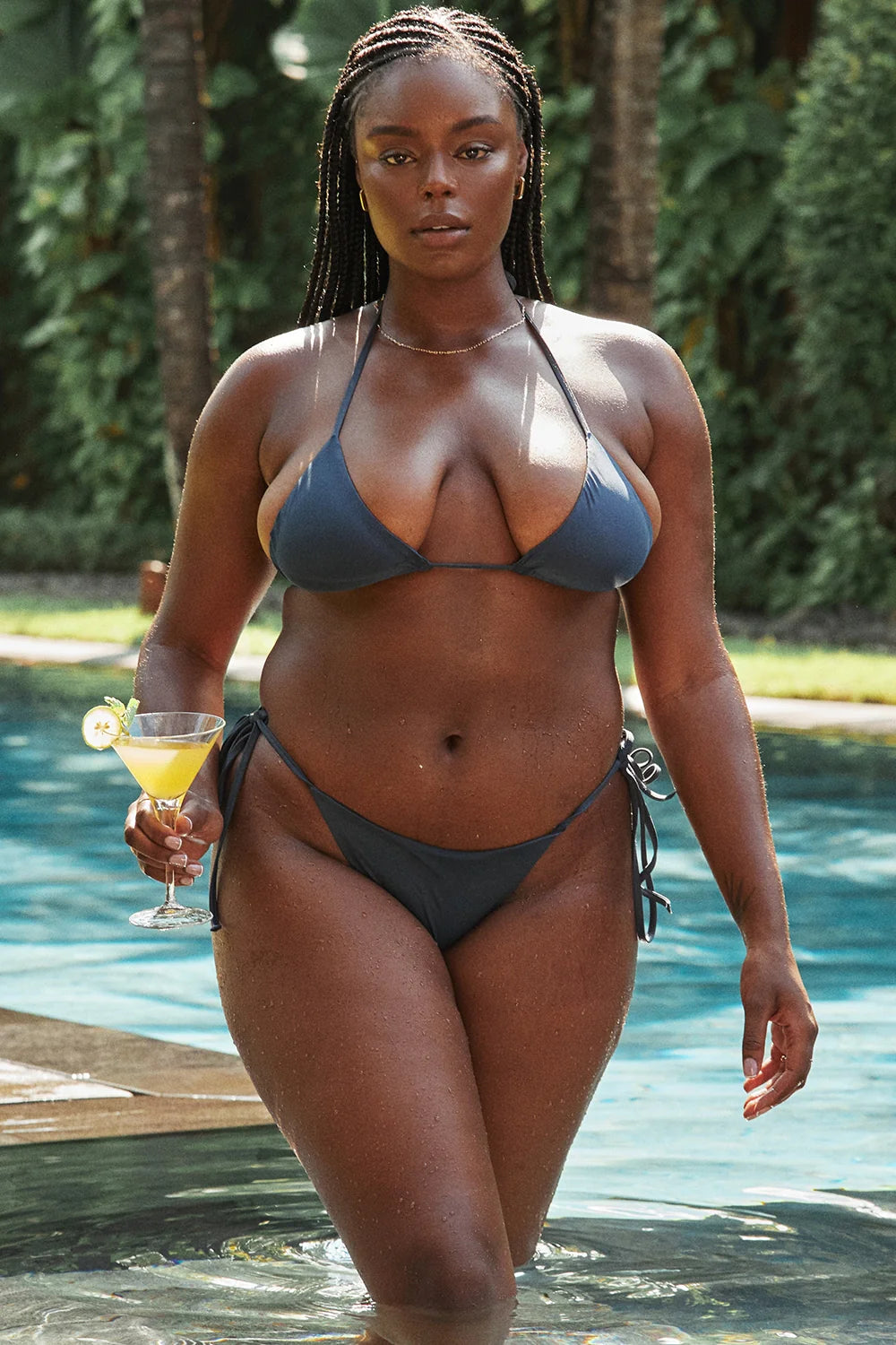 deep blue tie side bikini bottom