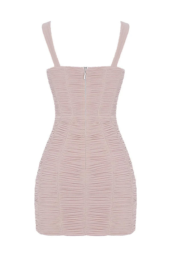 crystal ruched mesh mini dress