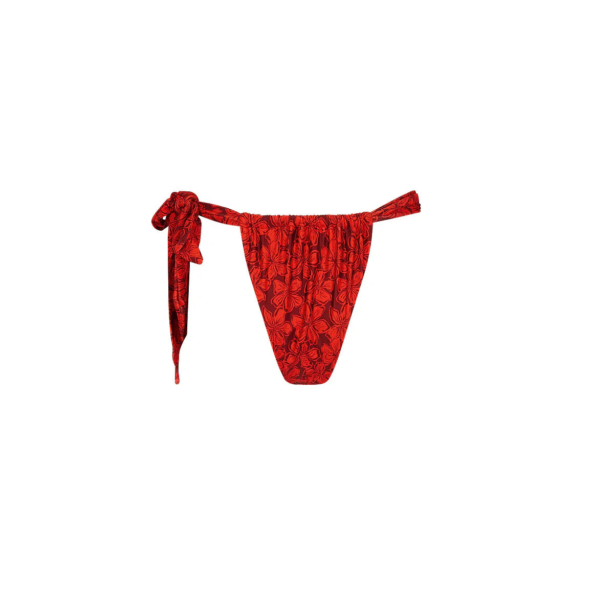 Soft Tie Ruched Thong Bikini Bottom - Sassy Sangria