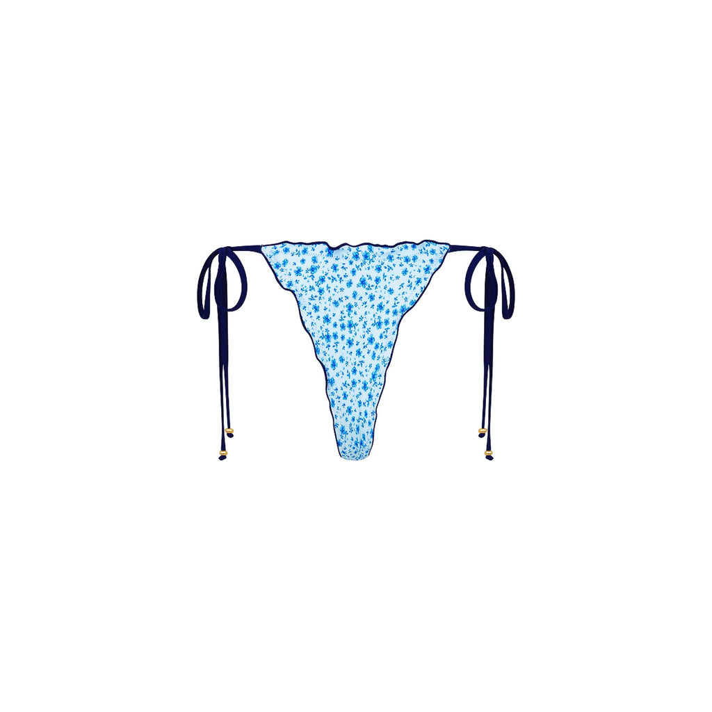 Lettuce Edge Thong Tie Bikini Bottom - Dream Flower