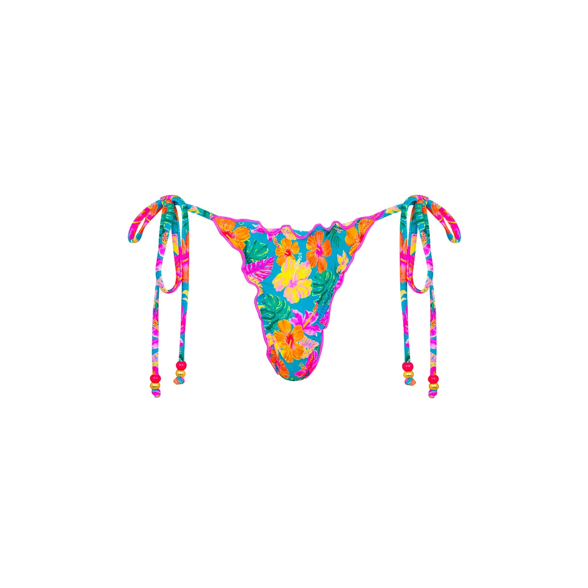 Lettuce Edge Thong Tie Bikini Bottom - Paradise Pop