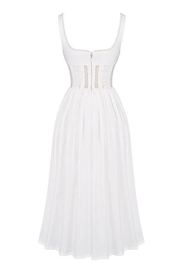 white lace trim midi dress
