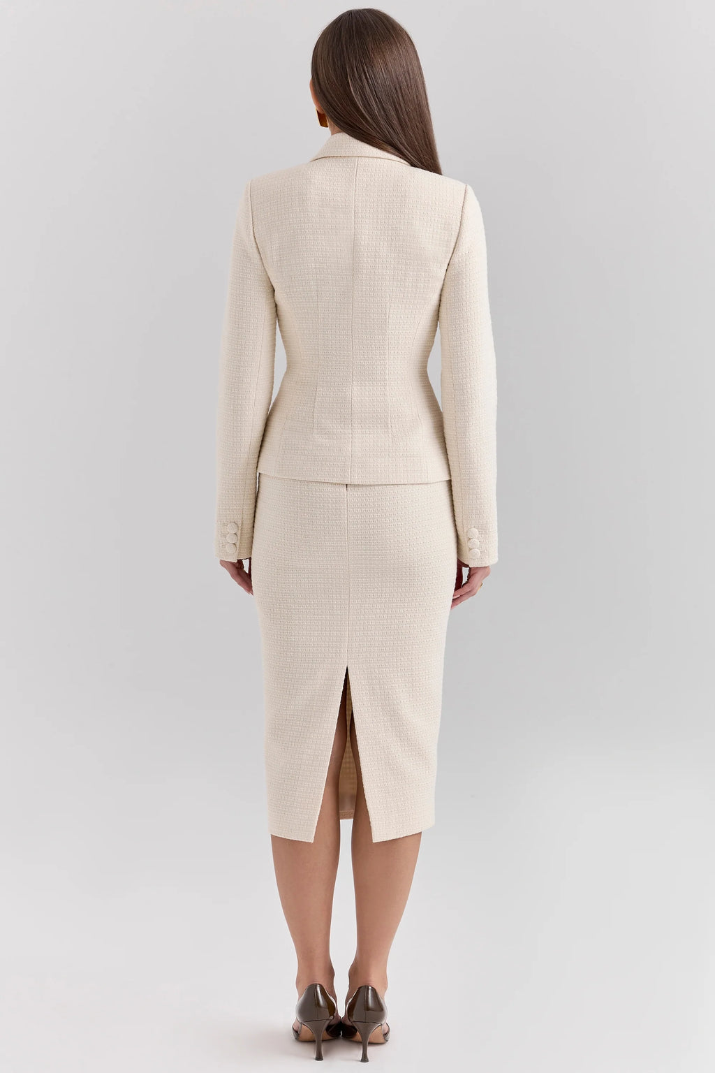 cream boucle pencil midi skirt
