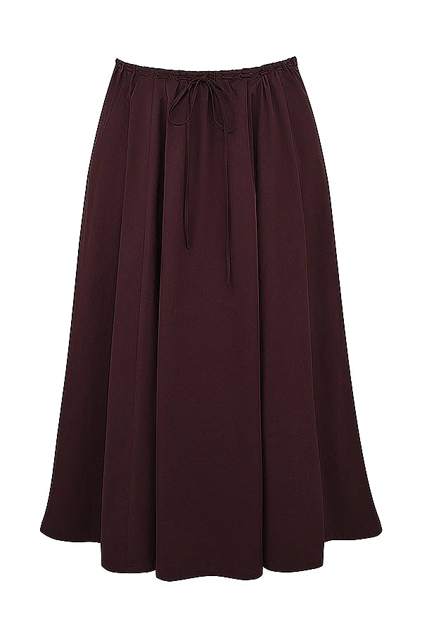 rich brown gathered midi skirt