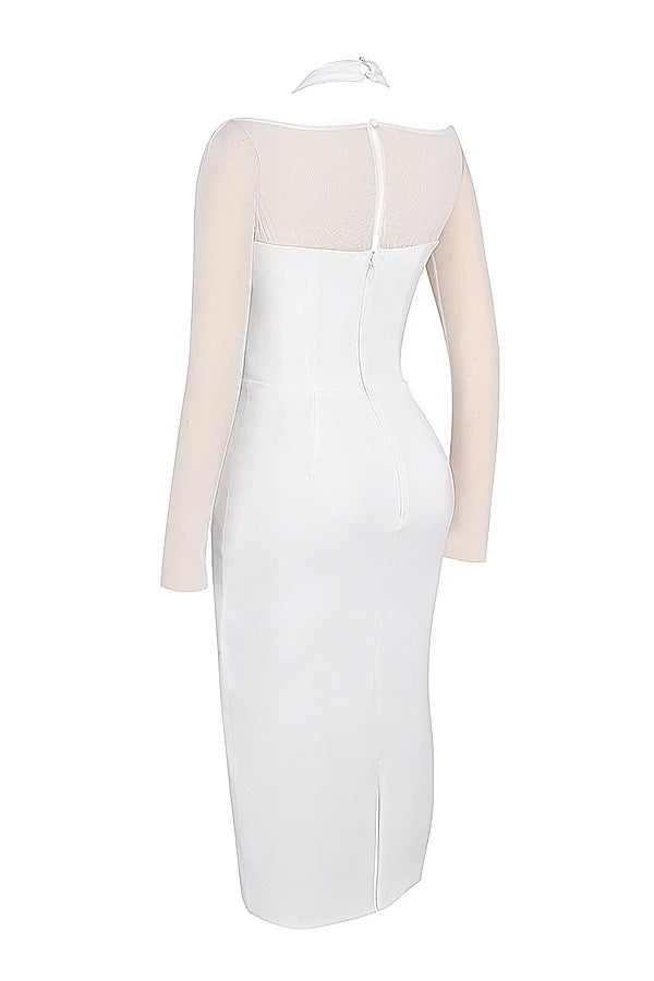 white plunge midi dress