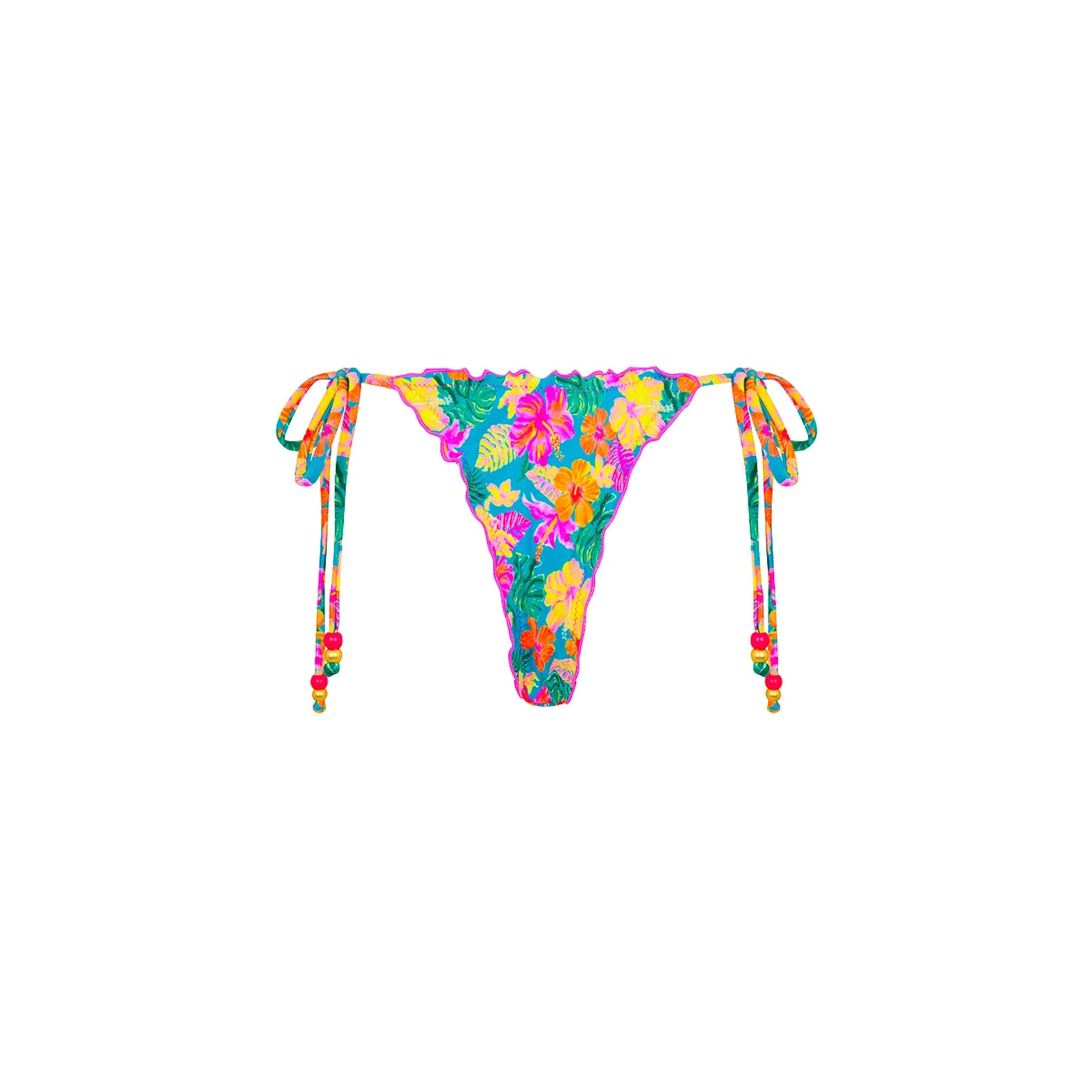 Lettuce Edge Thong Tie Bikini Bottom - Paradise Pop