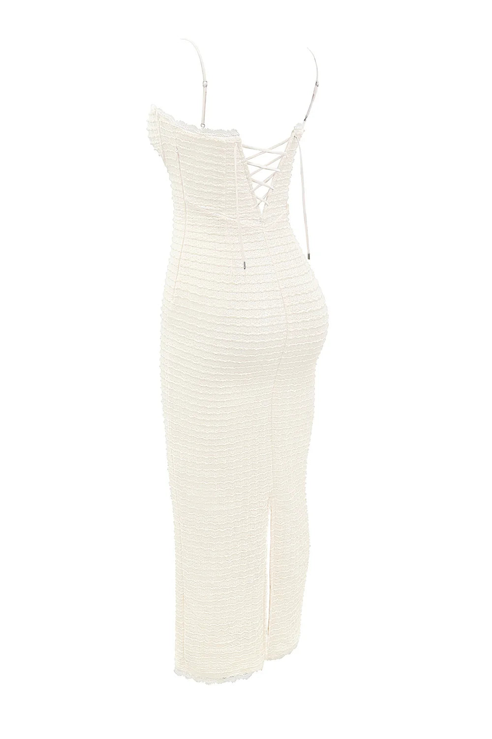 cream tea frill lace midi dress